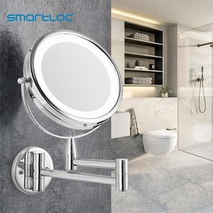 Smartloc Uzatılabilir LED 8 inç 5x/10x büyüteç banyo duvarı monte ayna duvar ışık makyajı makyaj banyosu kozmetik aynalar 220509