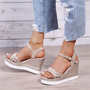 Kadınlar Yaz Kama Topuk Sandalet Platformu Kayış Açık Ayak Tip Tıknaz Alt Ayakkabılar Altın Gümüş Pembe Sandalet 10cm 220523