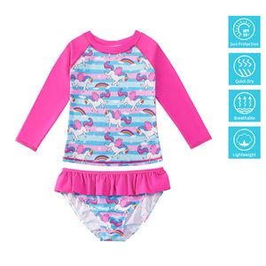 Costume da bagno per bambina Costume da bagno a due pezzi per unicorno Costume da bagno per bambini a maniche lunghe Costume da bagno per bambini con protezione solare Rash Guard Abbigliamento da spiaggia per bambina