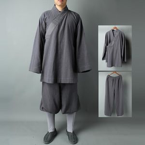 Etnik Giyim Unisex Cottonlinen Autumnspring Budist Zen Shaolin Keşiş Dövüş Sanatları Tai Chi Üniformaları Arhat Yatıyordu Takım Elbise