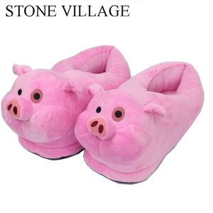 Taş köy beyaz pembe domuz hayvan baskıları pamuk ev oynak peluş kış kapalı ayakkabı terlik ayakkabıları artı boyut y20010 29 s