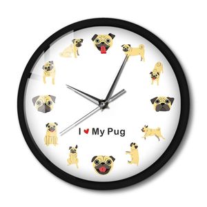Relógios de parede pug desenho animado arte moderna quadro de metal relógio silencioso cachorro cão decoração de casa de animais de estimação de pending watch for Lovers Giftwall