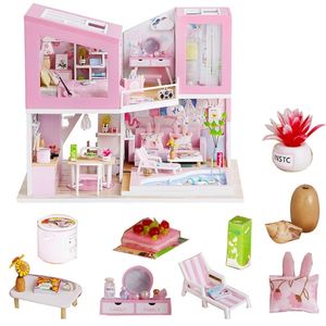 Büyük Bebek Evi Ahşap Mobilya Villa Dollhouse Mutfak Diy Büyük Bebek Evleri Minyatür Dollhouse Kit Maison De Poupee Çocuk Hediyesi LJ201126