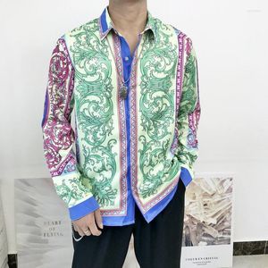 Erkekler Elbise Gömlek Lüks Floral Gömlek Erkekler Uzun Kollu Renkli Çiçekler Baskı Erkek Slim Fit Camisa Sosyal Barok Parti Formal Vere22