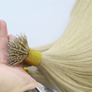 Remy Micro Boncuklar Saç Uzantıları Nano Yüzük Bağlantılar İnsan Saçını Düz ​​14 Molors Sarışın Avrupa Saç 100 Parçası Brezilya Bakire 100g
