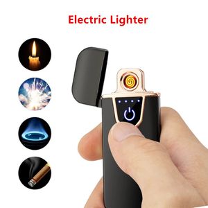 Elektrikli rüzgar geçirmez çakmaklar LED ekran dokunmatik sensör çakmak USB şarj edilebilir erkekler hediye çakmak