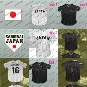 XFLSP Japonya Samuray 16 Shohei Ohtani Siyah Beyaz Pingriped 100% Dikişli Erkek Bayan Gençlik Özel Beyzbol Formaları Vintage Jersey Toptan