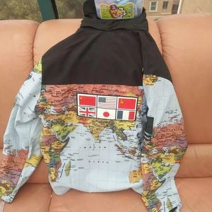 Sonbahar Moda Erkek Bayrağı Harita Kapşonlu Siyah Ceket Sokak Giyim Dünya Haritası 3M Yansıtıcı Ceketler Uzun Kollu Noctilucent Giyim Rüzgar Yem