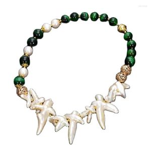 Подвесные ожерелья ювелирные изделия 19 'зеленые тигры глаза белый крест натуральный жемчужный keshi