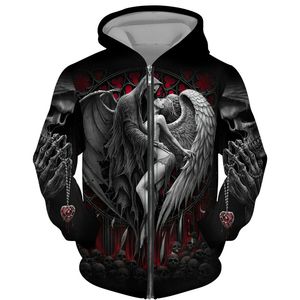 Erkek Hoodies Sweatshirts Serin Kafatası Dövmesi 3d Tüm Baskılı Siyah Hoodijacet Unisex Gotik Fermuarı Sweatshirt Kişilik Pullover Sokak Giyim 230206