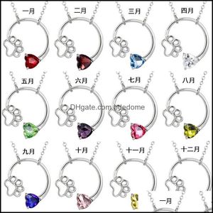 Colares pendentes pingentes jóias colar de cristal urso gato cão pata birthstone beaf fofo presente de aniversário coração pegada de zircão