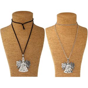 Kolye Kolye 2pcs Tibet Silver LaGenlook Büyük Dövülmüş Soyut Angel Kanat Oyma Kalp Kalp Moda Moda İçin Kolye