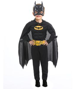 Batman Cosplay Suit Cadılar Bayramı Çocuk Kostümleri Cape Mask Cape Bodysuit Set Siyah Yarasa Oyunu Anime Tema Kostüm Süper Kahraman Yükseklik için uygun 100cm-150cm
