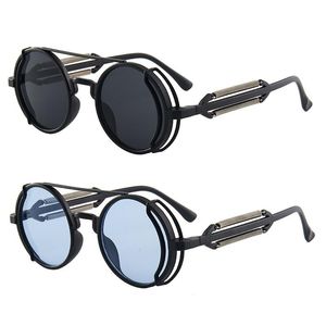 Motorcycle Sunglasses Steampunk Style Fashion Round Metal Frame Glasses Women Men Classic Punk Retro Sun Eyewear