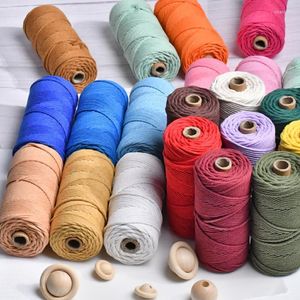 Пряжа 2rolls/Set DIY Macrame Cord 3 мм хлопчатобумажная веревка 34 цвета скрученная нить для Macrames