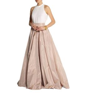 Etekler vintage haki tafta taban uzunluğu bayan için balo partisi uzun etek kadınlar yüksek bel boyu pleat balo elbisesi