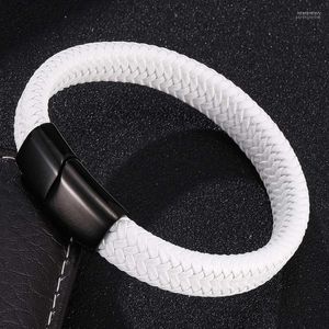 Pulseiras modernas de pulseira branca de couro com corda de couro brancas jóias de aço inoxidável de aço magnético Moda de pulseira de pulseira Bangle Inte22