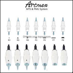 ArtMex V8 V6 V3 V9 Yarı Kalıcı Makyaj için Tek Kullanımlık İğne Kartuşu Hine Derma Pen Microneedle M1 L1 R3 R5 F3 F5 F7 Damla Teslimat 2021