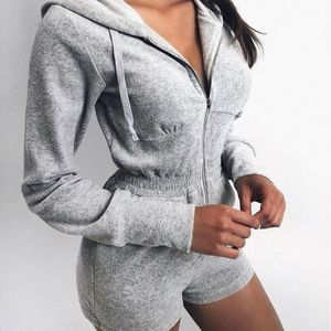 Männer Hosen Frauen Casual Solide Strampler Herbst Sommer Kleidung Set Langarm Zipper Hoodies Overalls Overall Shorts Damen Gesamt Outfits