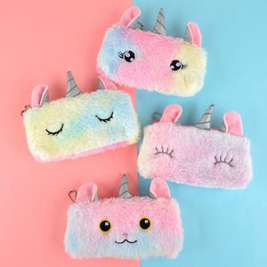 Kızlar için sevimli peluş kalem torbası kalem çantası kawaii kırtasiye büyük kapasiteli kalem kutusu kalem kutusu depolama torbası