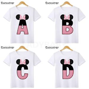 Tişörtler kız bebek pembe fare 26 harfler baskı tişörtlü karikatür komik çocuklar kıyafetleri çocuklar yaz üstleri hkp2464t-shirts