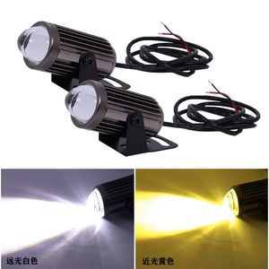 New Universal Motorcycle LED Headlight Projector Lens Dual Color ATV Scooter Driving for Cafe Racer Light Auxiliary Spotlight Lamp