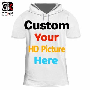 Ogkb 3d baskı diy özelliğiniz kendi tasarım erkekler s hooded t shirt yaz üstleri gündelik tişört kısa kollu kapüşonlu toptancılar tedarikçisi 220707