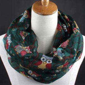 Lenço de pescoço redondo para mulheres para mulheres corujas impressão lenços de anel quente sned shrap shawl feminino outono bandana