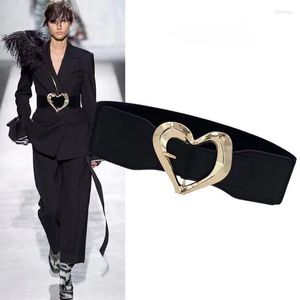 Kemerler Moda Altın Aşk Oval Square Tokalı Elastik Bel Kemeri Kara Gençlik All Maçlı Dekoratif Elbise Palto Tunik Bel Bandı