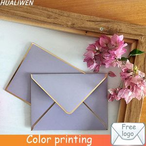 Подарочная упаковка 5 шт/лот 14 19cm Pearlescent Paper Envelope retro Bronzing Gold Edge Purple Wedding Busines