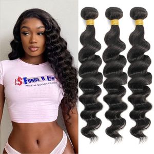 3 Pacotes de ondas soltas grau 9a brasileiro imensões de cabelo humano real não processadas para mulheres negras cor de cor natural