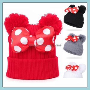 4 цвета младенца POM Beanie Cap Cap Toddler Детские девочки зимний теплый вязание крючком вязаная шапка лук мех оптом JY820 Drop доставку 2021 шапки шляпы Acces