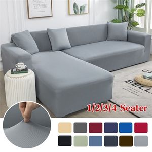 Grey Plain Color Elastic Stretch Sofa Cover Need Order 2Piece Sofa Cover If L-style fundas sofas con chaise longue Case for Sofa 220513
