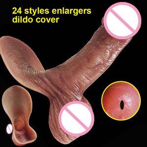 24 стили мужской пенис покрывать реалистичный дилдо петух насос фаллос расширитель расширитель
