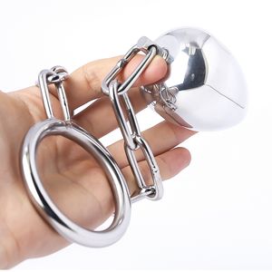 Erkek paslanmaz çelik anal fiş horoz yüzüğü penis iffet cihazı top sedef zinciri yetişkin oyunu erkekler için seksi oyuncaklar