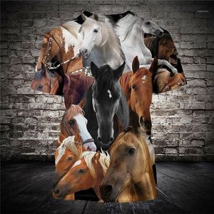 Мужские футболки 2022 летние настраивающие Tee Tees лошадь животных узор 3D печатные вершины уникальная одежда с коротким рукавом футболка