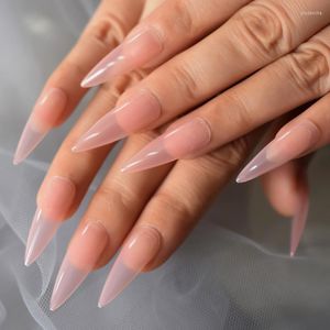 Yanlış Tırnaklar Uzun Stiletto Çıplak Pembe Sahte Ongles Sahte keskin parlak jel tırnak uçları tam kapak düz renk pres salon prud22