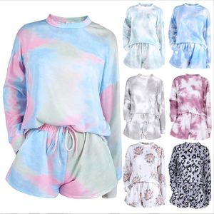 Tie-Dye Payamas напечатанный с длинным рукавом Pajamas наборы мода трексуита костюм из двух частей ночной мужской ночной белье набор ночной одежды носить домашний костюм B7516