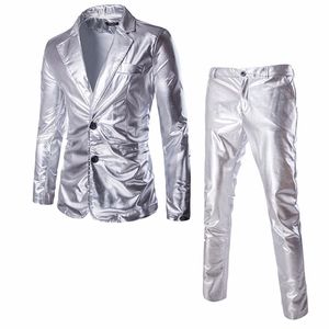 Toptan Perakende Kaplamalı Altın Gümüş Siyah Ceketler Pantolon Erkek Takımlar Elbise Marka Blazer Parti Sahne Göster Parlak Giysiler 220527