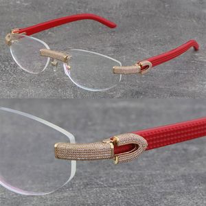 Lüks Çerçevesiz Elmas Set Metal See-throom Çıkarılabilir Çerçeveleri Yuvarlak Gözlük Tahta Optik Erkekler Kadınlar 18 K Altın Gözlük Moda Yüksek Kalite Gözlük Çerçeve Boyutu: 57