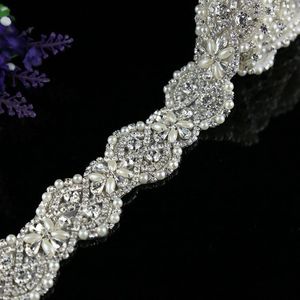 Kemerler jlzxsy 1 yarda düğün gelin boncuklu aplike inci rhinestone kristal döşeme kanat için