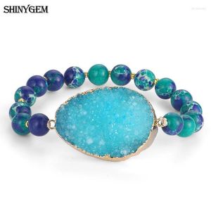 Charm Bilezikler Shinygem 8mm Deniz Tortu Yılan Hindi Yuvarlak Boncuk Bilezik Büyük Taş Doğal Kristal Druzy Kadınlar için Düğün Çemeri Lars22