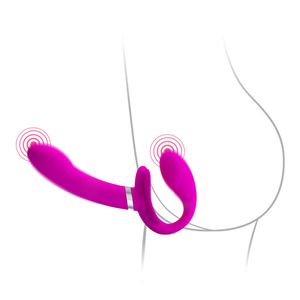 Vibrierender trägerloser Strap-On-Pegging-Dildo-Vibrator, doppelseitiger Strap-On-Penetrations-Anal-Po-Spielzeug für lesbische Paare