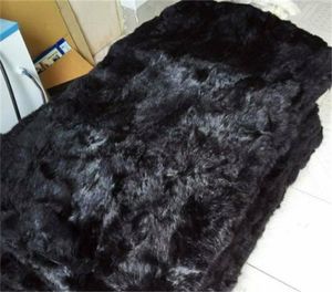 Battaniyeler 100% Hakiki Yumuşak Sıcak Kürk Atmak Battaniye Yatak Kabarık Ekose Gerçek Kanepe Örtüsü Dekor Oturma Odası Halı Siyah 110x55 cmBattaniyeler Boş