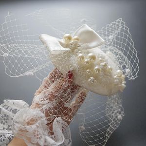 Headpieces Luxury Bridal Hat Headpiece Handmade Pearl Beaded Bride Veil Fascinator Wedding Hair AccessoriesHeadpieces