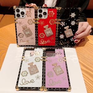 Bling Diamond Glitter Scephone Case Rhinestone 3D цветочный духи крышка для бутылки для iPhone 11 12 13 Pro Max xsmax