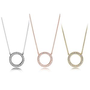 Colar de prata esterlina de nova qualidade zd diamante redondo pingente de ouro rosa estilo pandora colar de cristal moda feminina joias