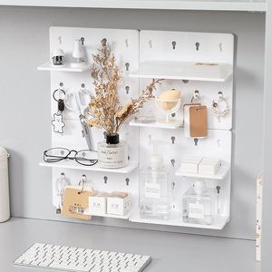 Punch-Free Wall-Mounted Storage Rack - Hole Board Style Organizer, Desk Shelf for Makeup & Room Decor, Home Accessory