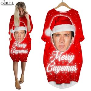Kadınlar Dişli Komik Aktör Nicolas Cage 3d Baskı Gevşek Kızı Elbiseler Uzun Kollu Sokak Giyim Noel Cep Elbisesi W220616