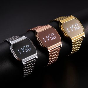 Bilek saatleri elektronik saatler kadın moda lüks bayanlar erkek çift lider led dijital ekran paslanmaz çelik kayış montre femmewristwatches